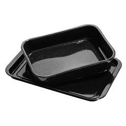 Roasting Dish Set 2pc Black Enamel - Click Image to Close