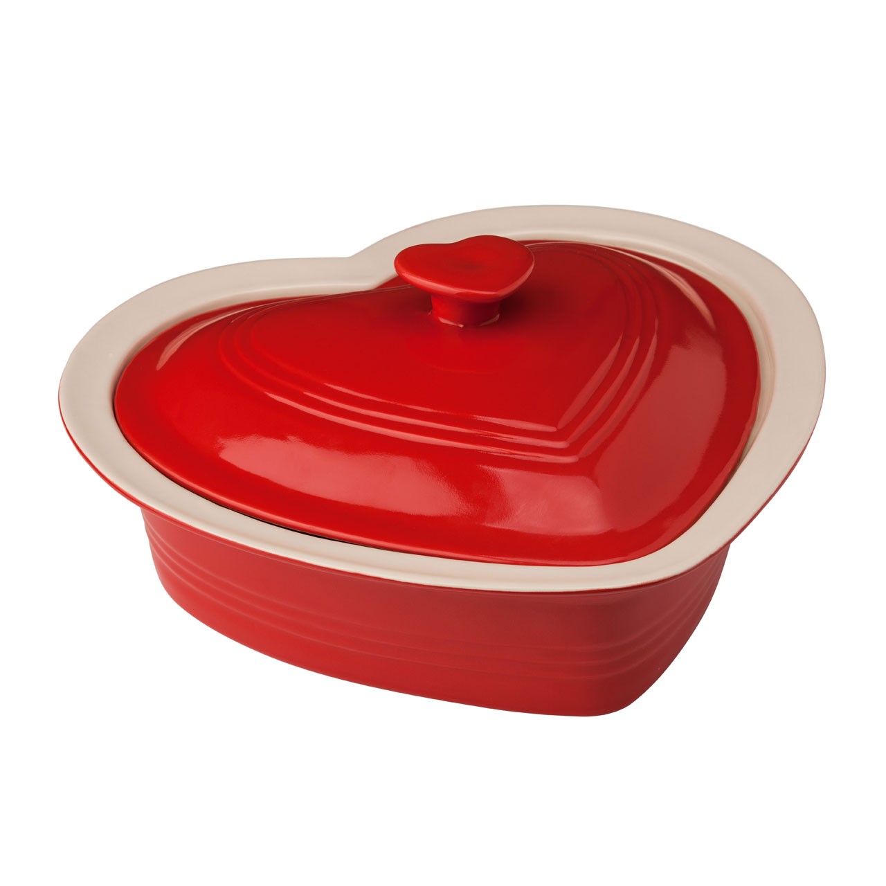 Amour Heart Shape Casserole Dish Red Stoneware/Lid 0.5Ltr
