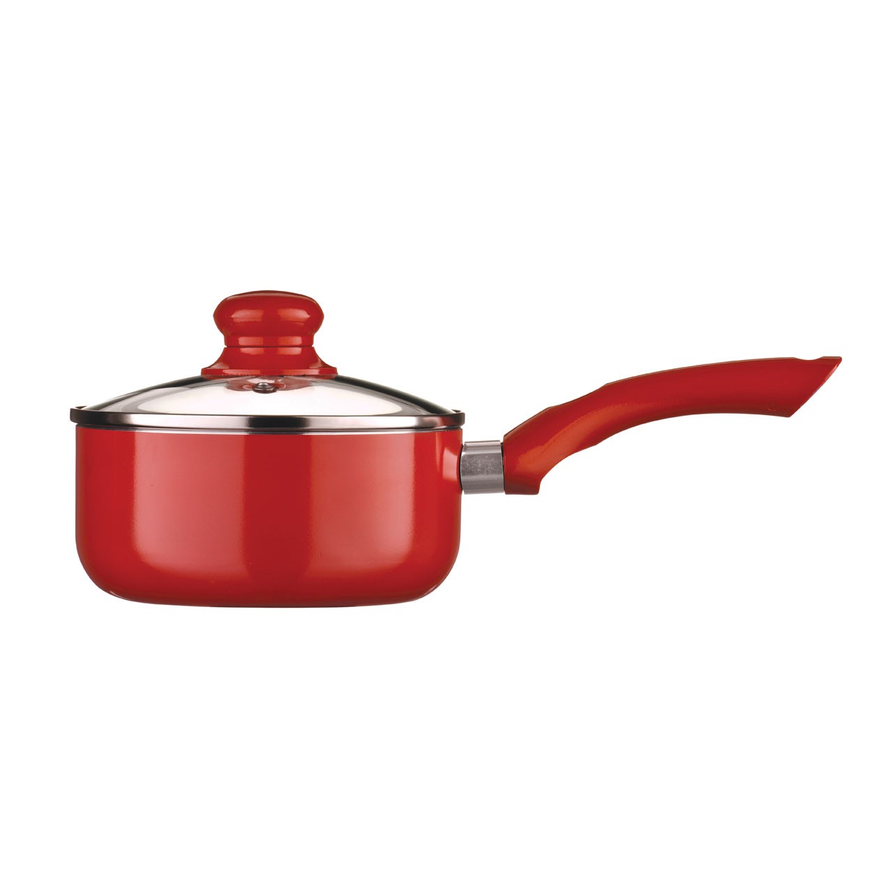 Prime Furnishing Ecocook Saucepan with Glass Lid, 16 cm - Red