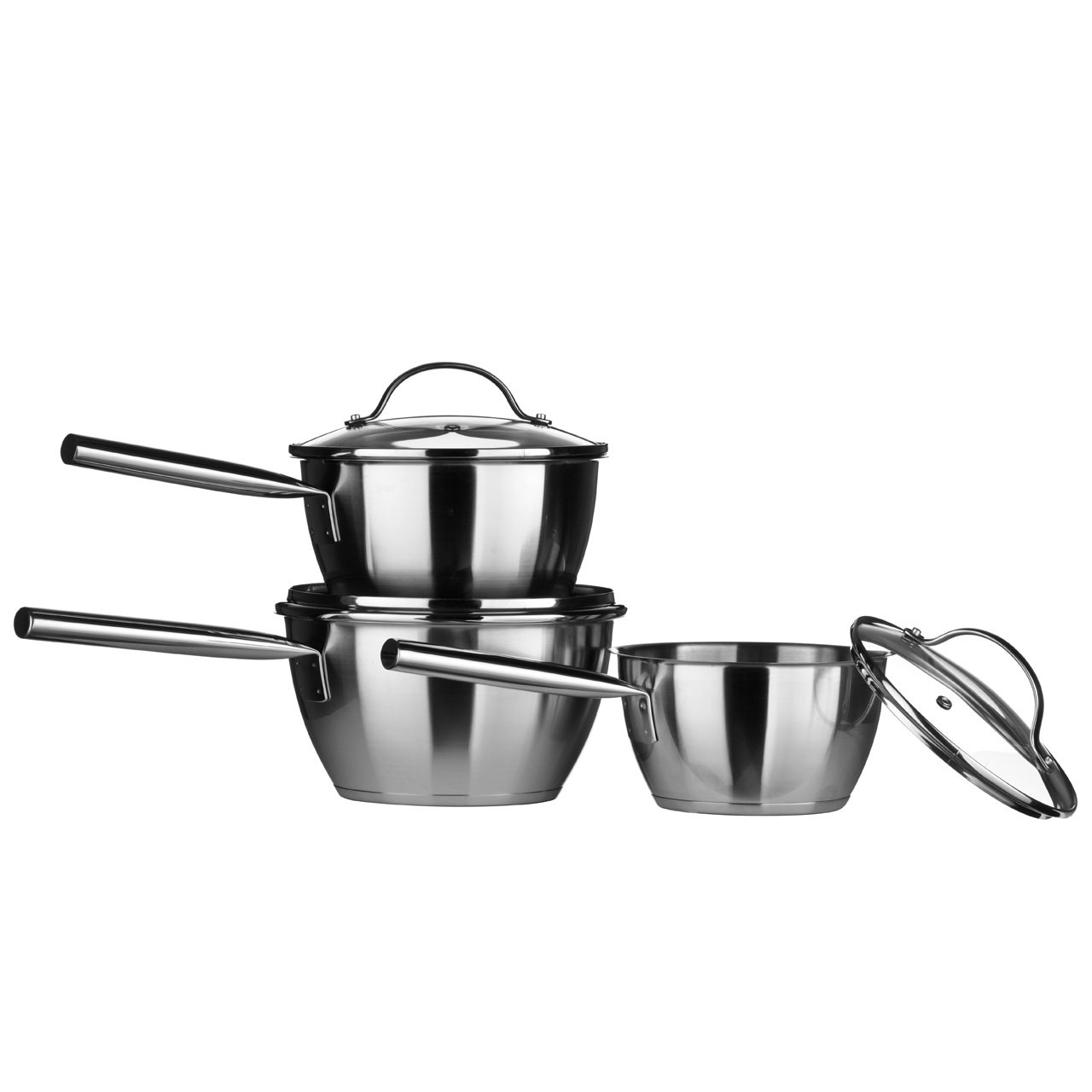 3-Piece Tenzo Conical Saucepan Set, Stainless Steel