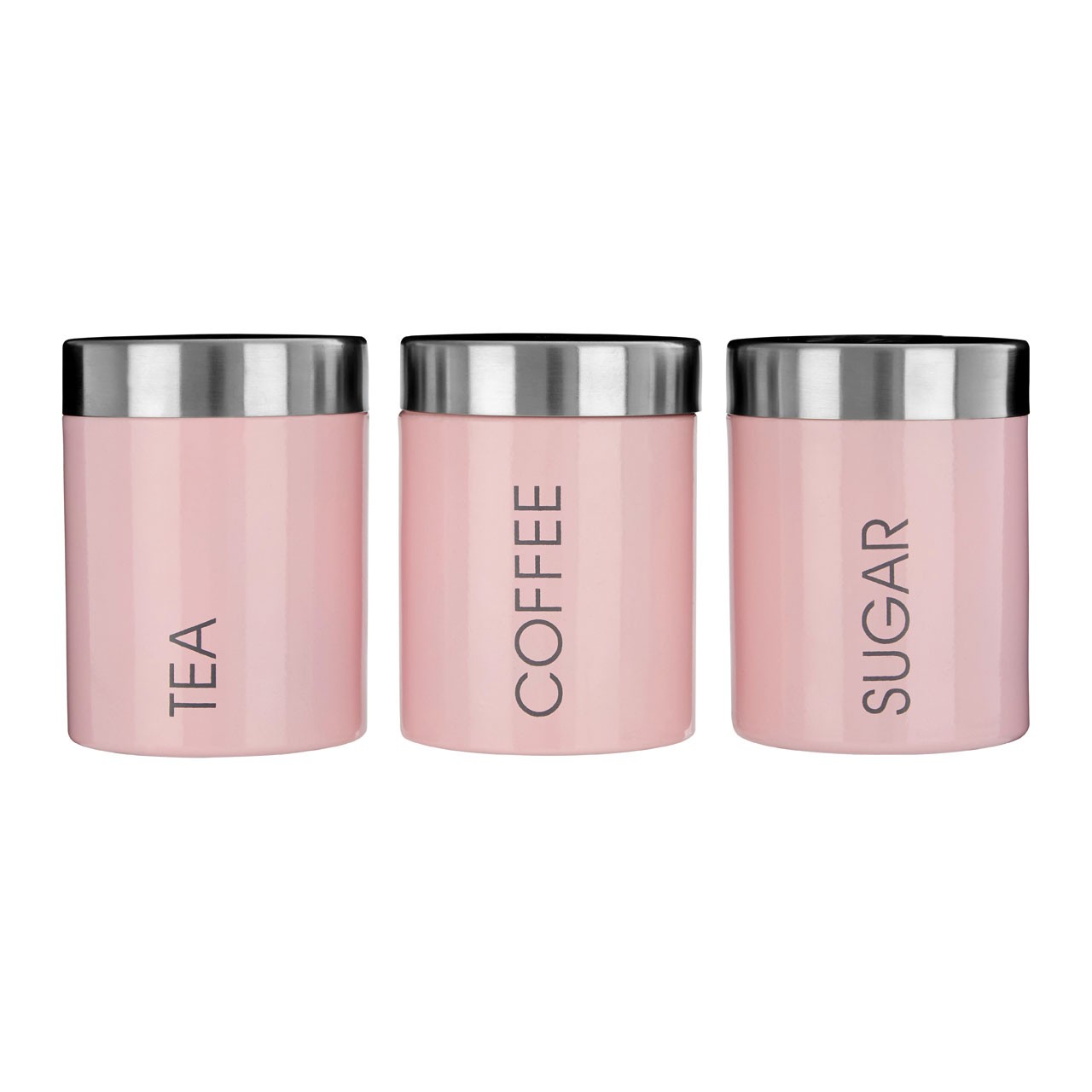 Liberty Canisters Steel Light Pink Enamel Tea, Coffee, Sugar