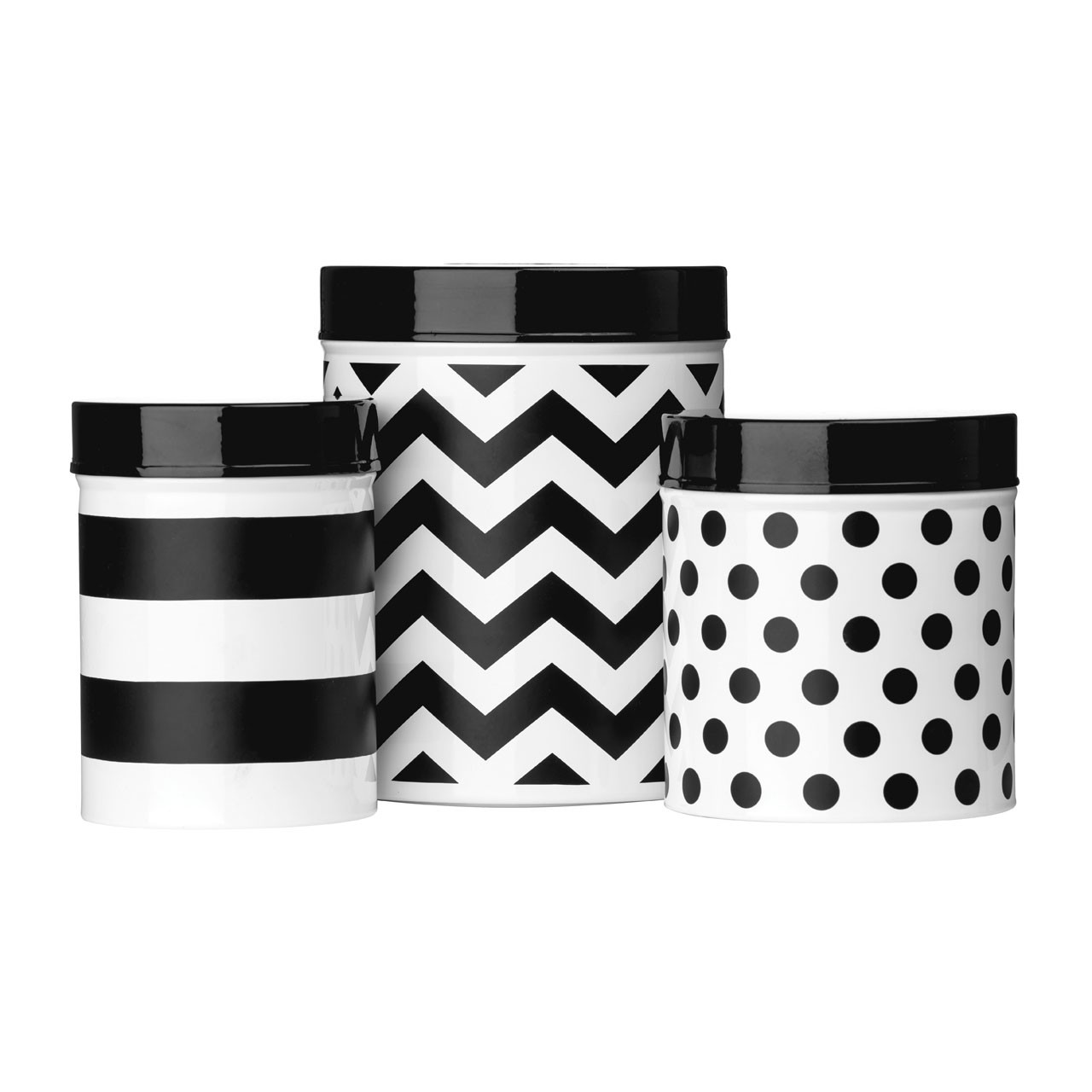 Domino Set Of 3 Canisters Black And White
