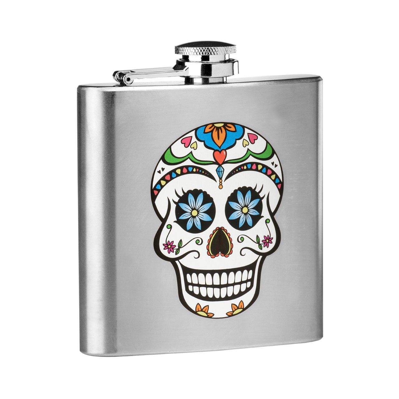 6 oz Stainless Steel Skull Design Hip Flask