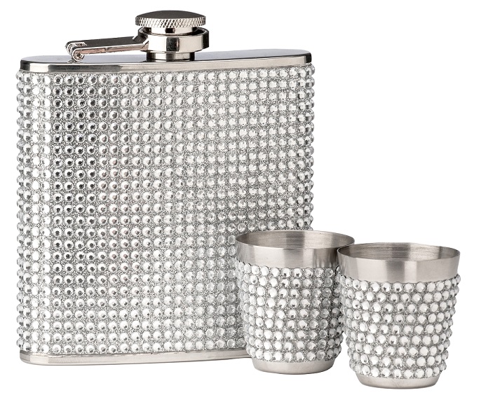 6 oz Stainless Steel Diamante Design Hip Flask