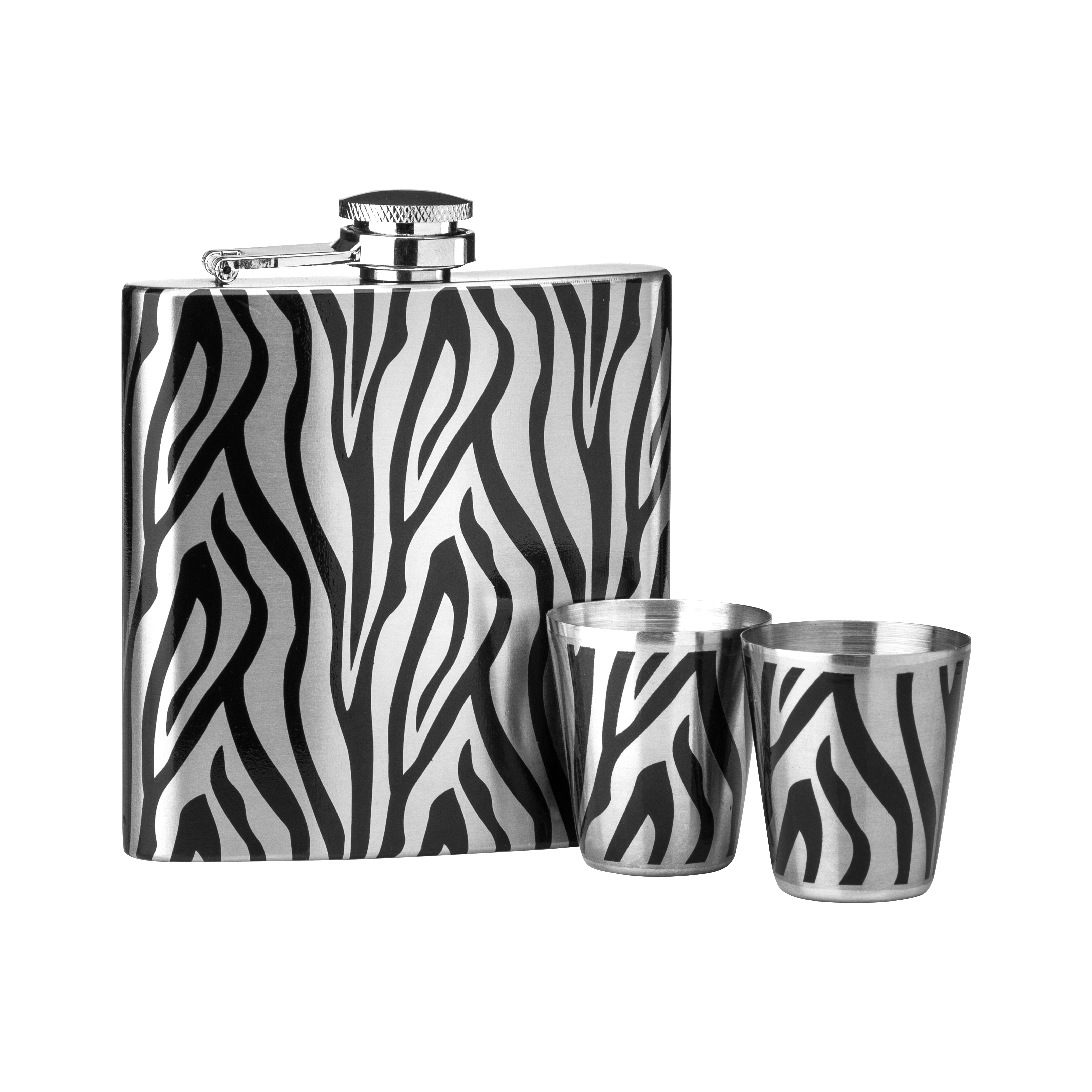 6 oz Stainless Steel Zebra Design Hip Flask