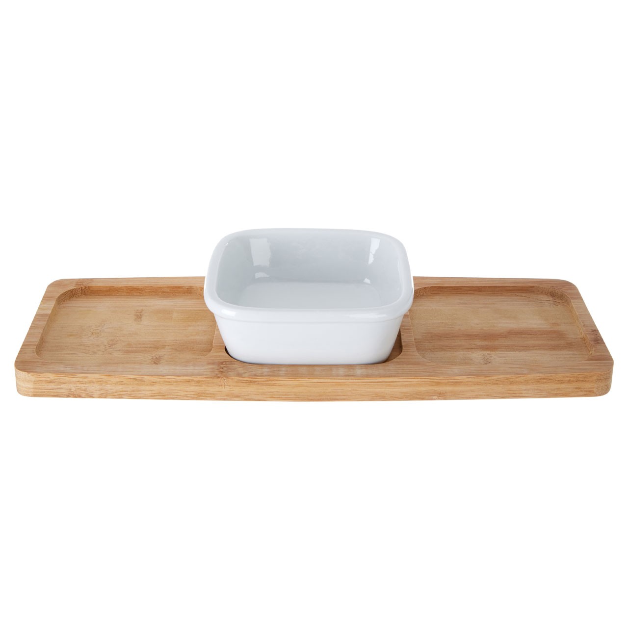 Premier Housewares Snack Bowl on Bamboo Tray - White