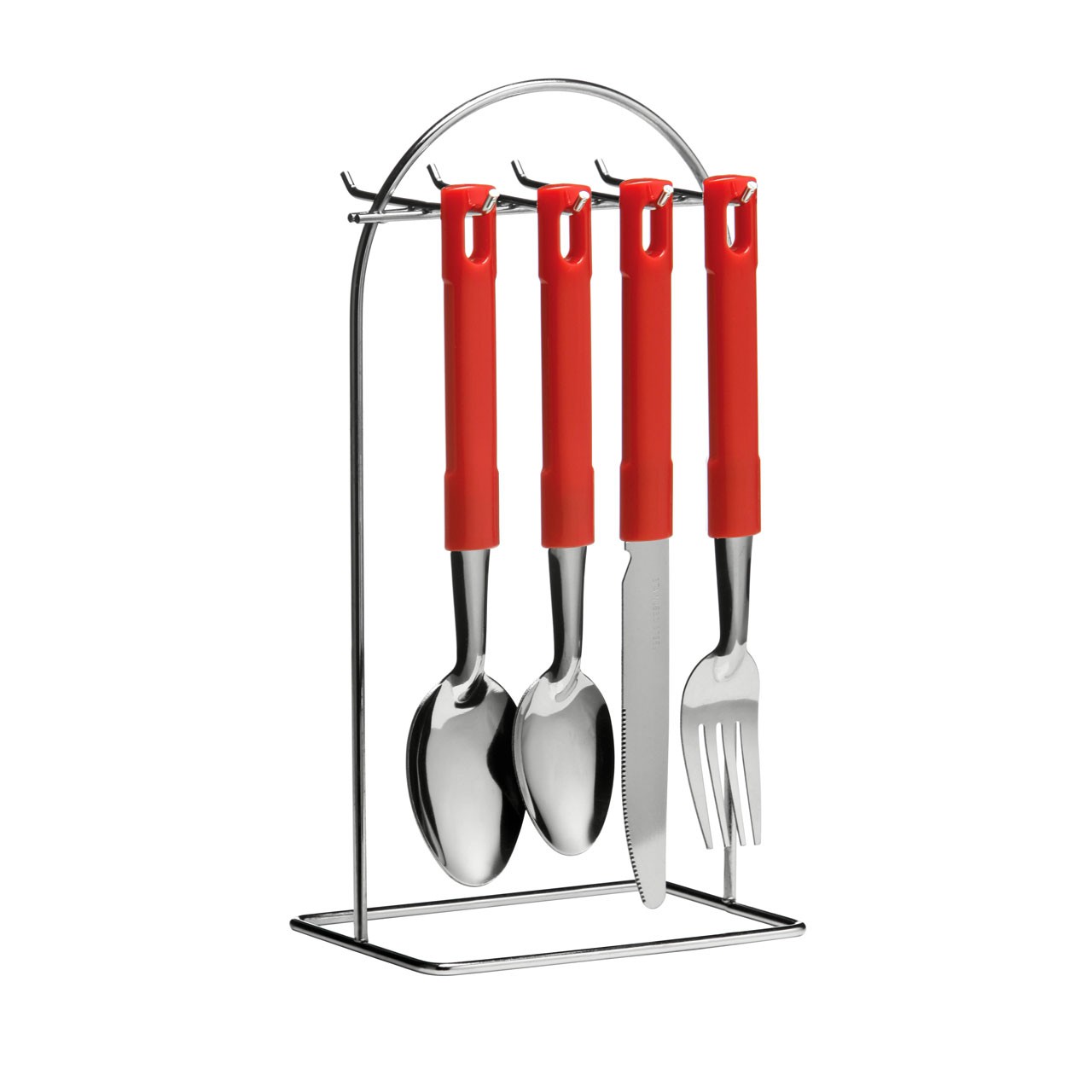 24Pc Tafa Cutlery Set On Wire Stand, Red