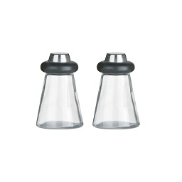 Salt and Pepper Shakers, Black Plastic/Glass/Stainless Steel Top