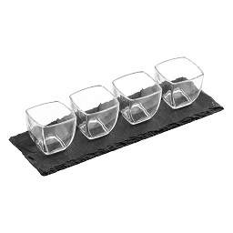 Kitchen Storage Stylish Gift Slate Tray Set With Glass Bowls (4 - Click Image to Close