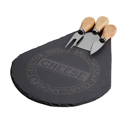 4pc Cheese Set 1 Fan Shaped Slate Tray 3 Cheese Knives - Click Image to Close
