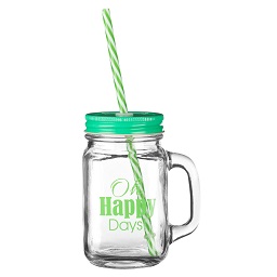 Square Happy Days Jar Mug, 750ml, Green / Clear