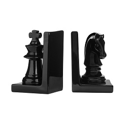 Prime Furnishing Chess Piece Bookends, Black Ceramic - Set Of 2