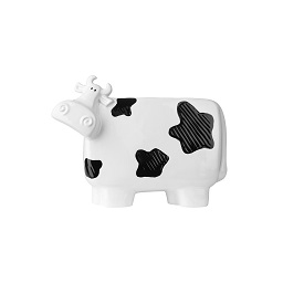 Cow Ornament, White/Black Ceramic