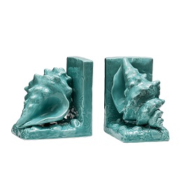 Prime Furnishing Conch Bookends, Turquoise Dolomite - Set of 2