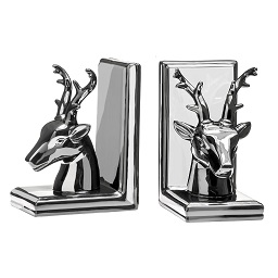 Prime Furnishing Deer Bookends, Silver Ceramic - Set of 2