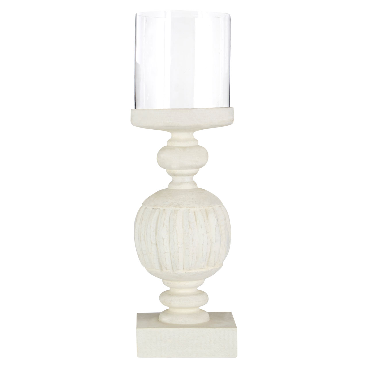 Prime Furnishing Complements Carved Candle Holder, White Wash