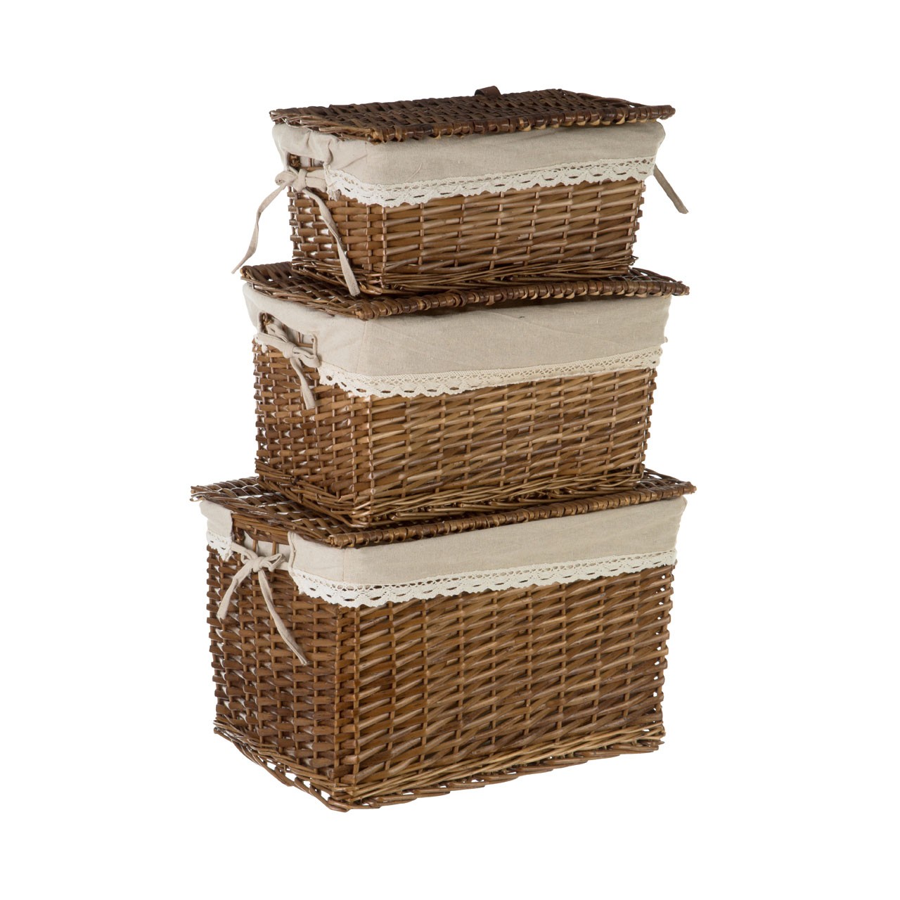 Prime Furnishing Rectangular Willow Baskets, Natural - Set of 3