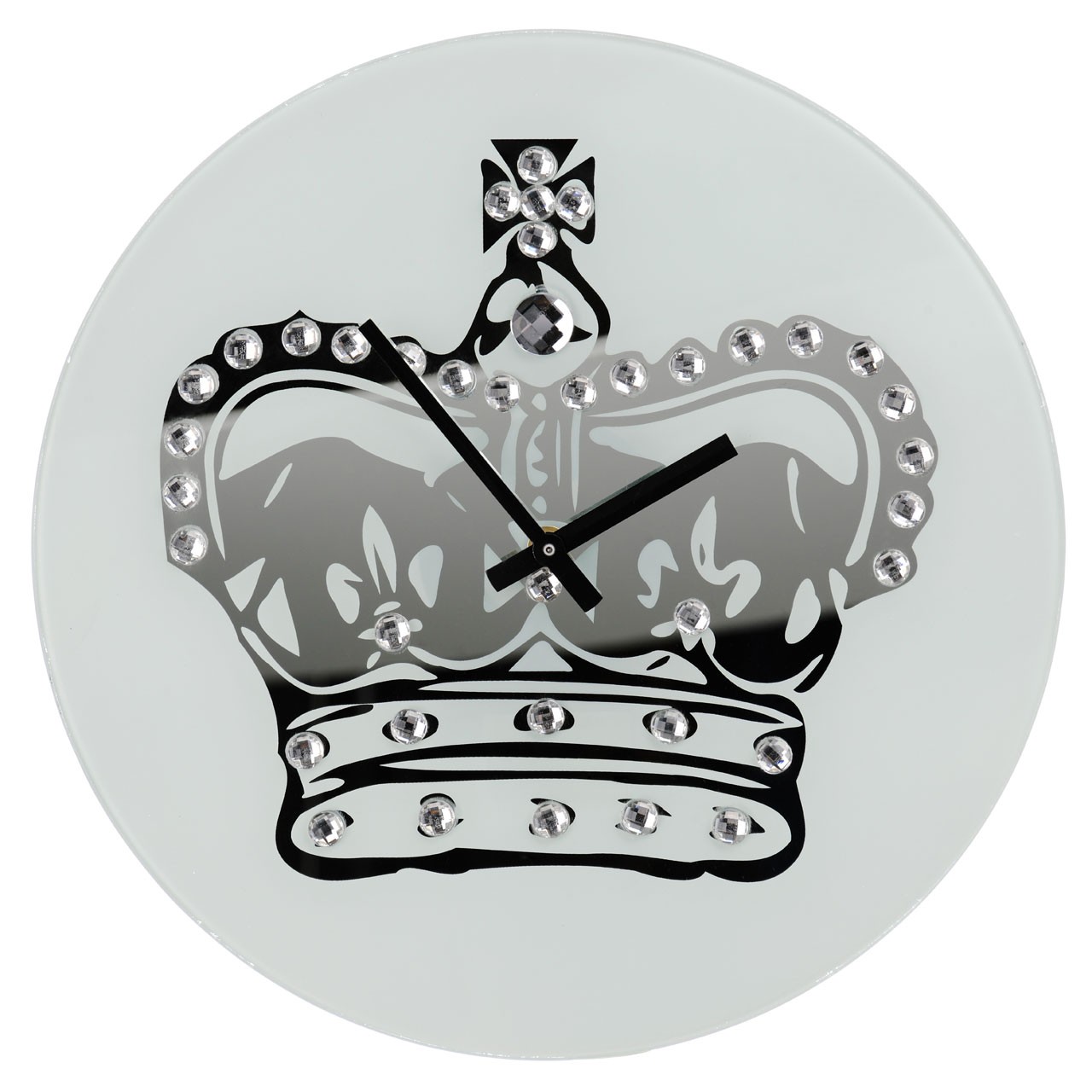Mirror Glass Wall Clock with Crown and Diamantes