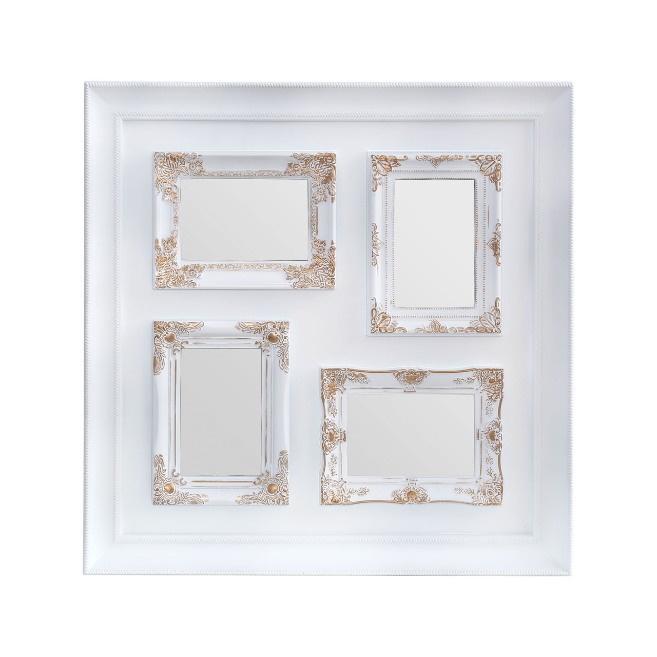 Prime Furnishing 4 Photo Plastic Photo Frame - White & Gold