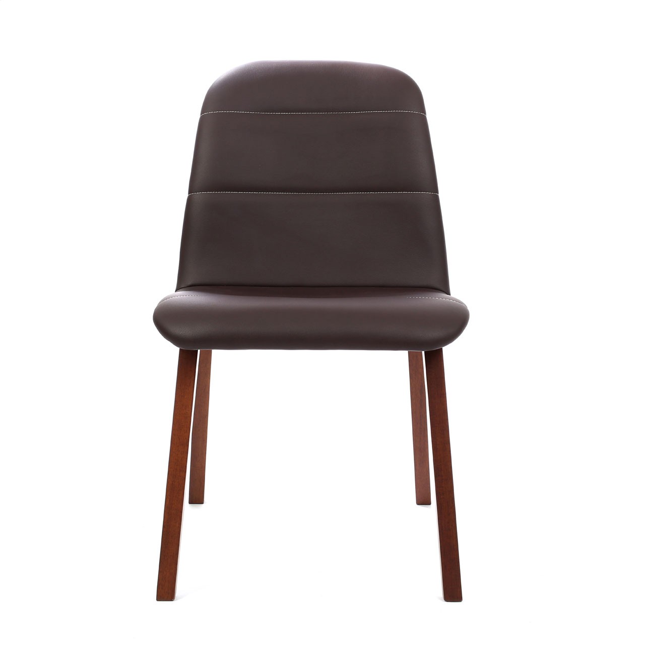 Dining Chair, Chocolate Leather Effect, Walnut Legs - Set Of 2
