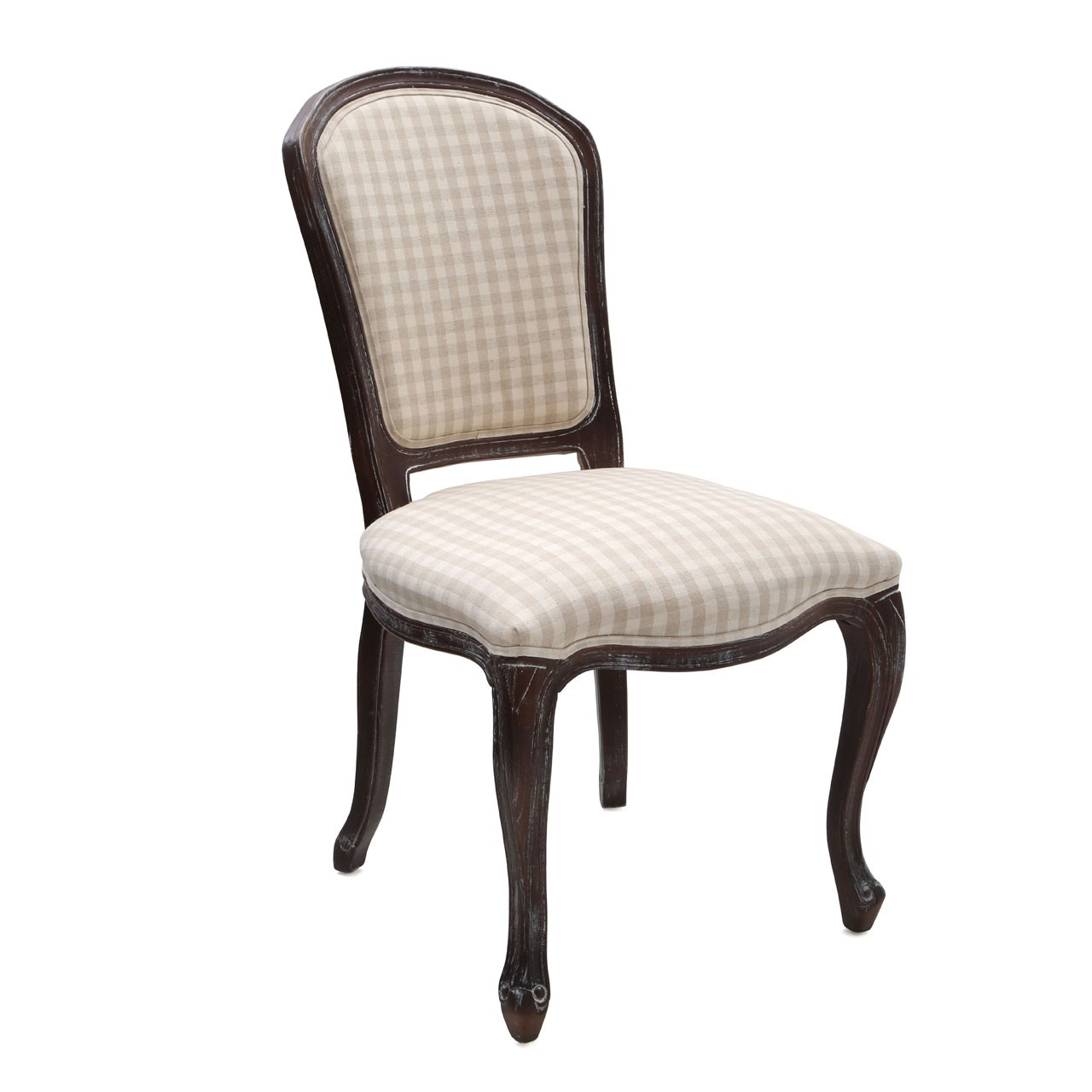Boudoir Chair, Neutral Gingham/Walnut Wood Frame