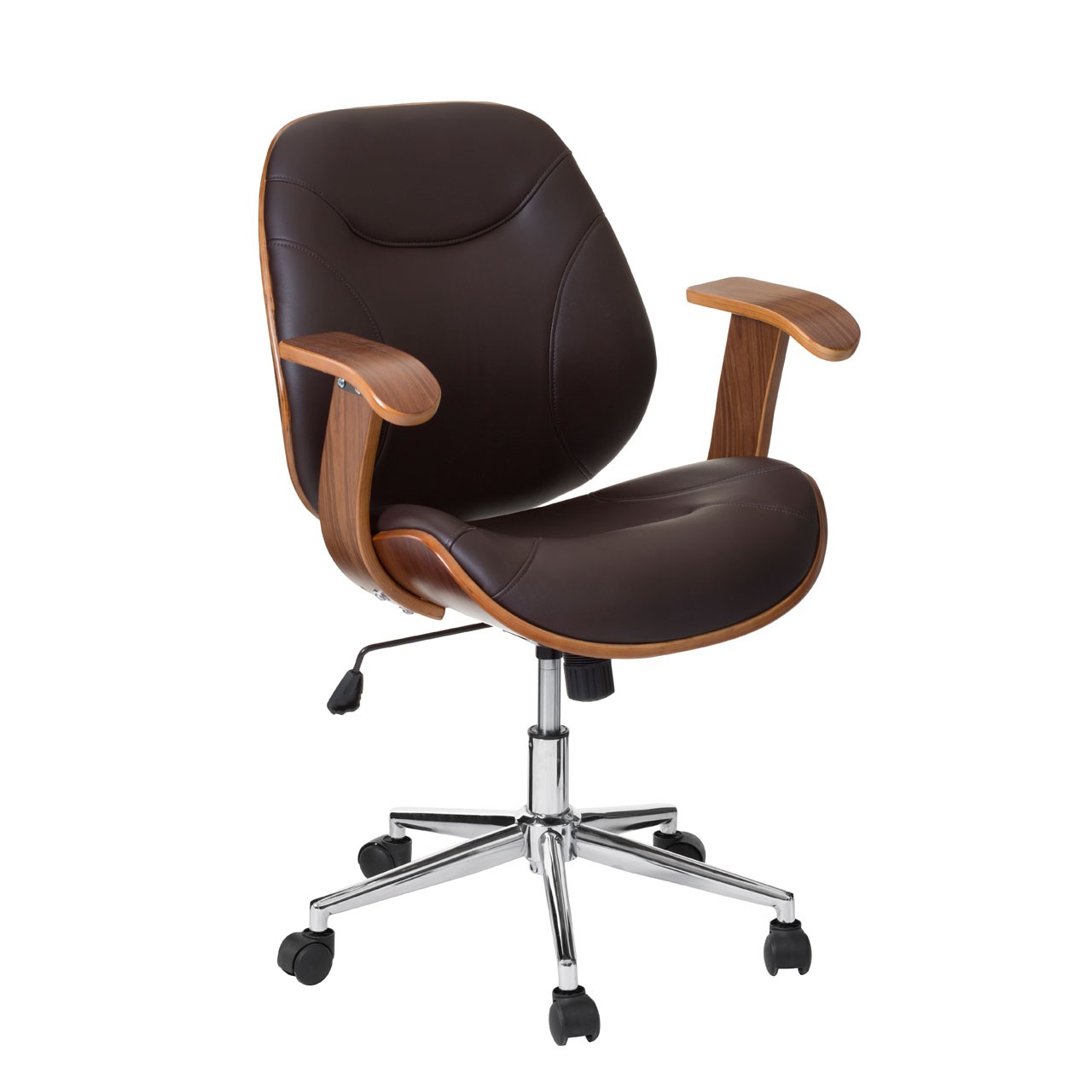 Office Chair with Arms, Faux Leather, Bentwood/Brown