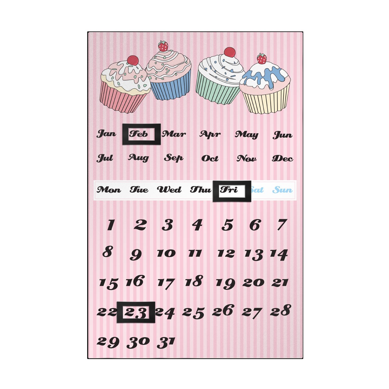 Pink Cupcake Magnetic Calendar Keep Up to Date Daily Routines