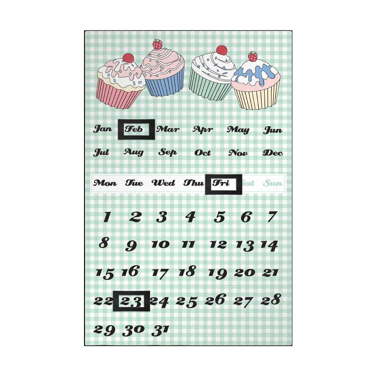 Green Cupcake Magnetic Calendar Keep Up to Date Daily Routines